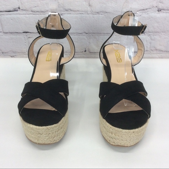 X2B Sandals Women’s Size 10 Black Vegan Suede Platform Wedge Espadrille Strappy - Picture 3 of 10